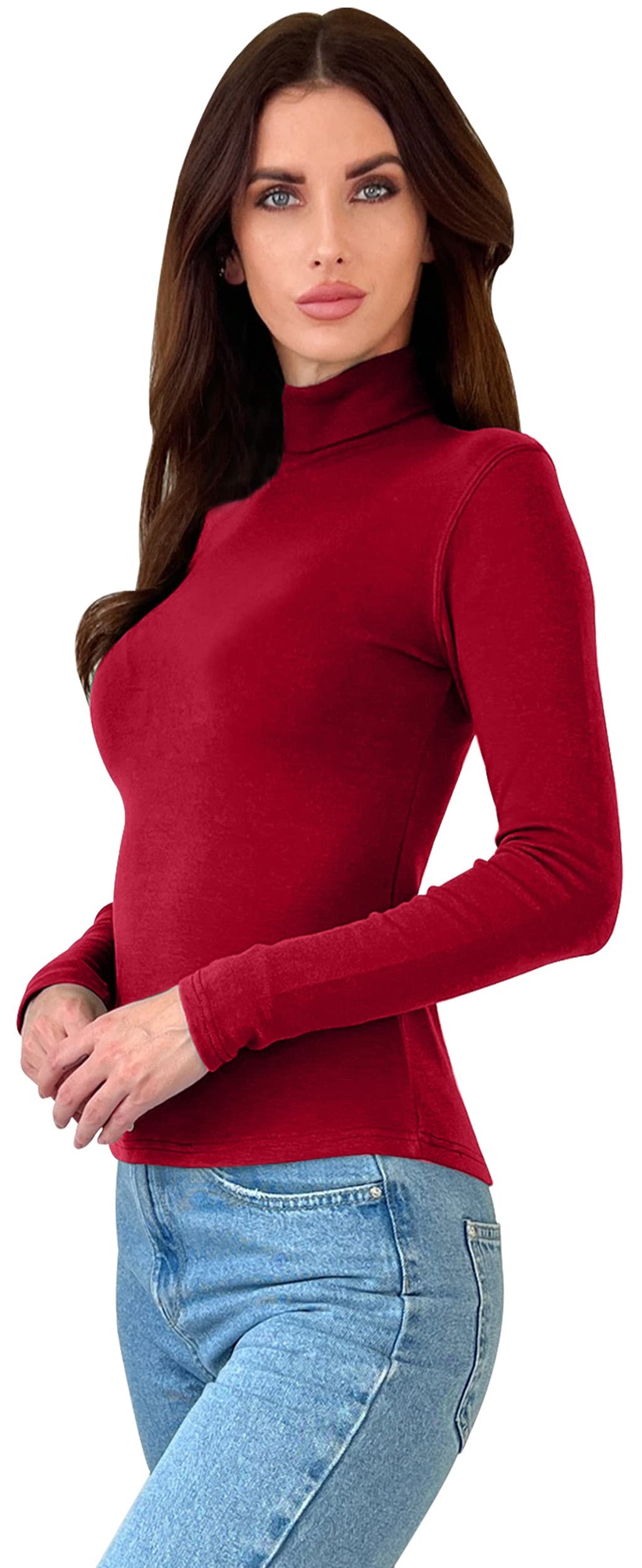 NY Threads Women's Turtleneck Long Sleeves Shirt Red