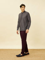 Manyavar Mens Blue Art Silk Short Kurta