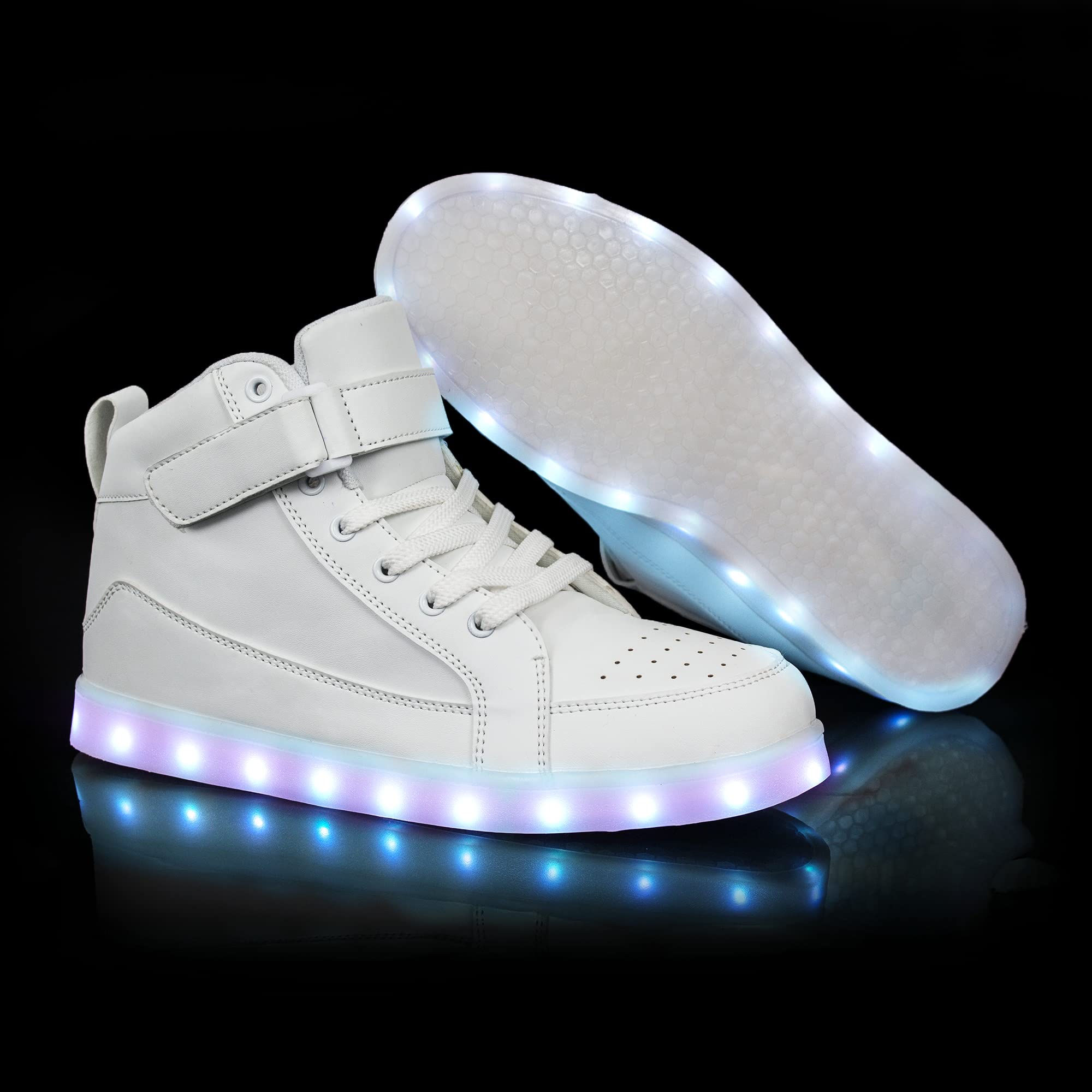 IGxx LED Light Up Shoes for Men USB Recharging High Top LED Sneakers Women Kids Fashion Glowing Lights White 9.5