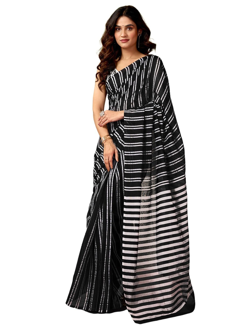 Satrani WomenS Chanderi Cotton Printed Ready To Wear One Minute Pre Pleated Readymade Saree With Unstitched Blouse Piece (32Rs2