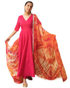 ANNI DESIGNER Womens Rayon Blend Anarkali Solid Kurta with Pant & Dupatta (Bette Pink_L_Pink_Large)