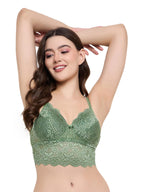 Clovia Womens Lace Solid Lightly Padded Full Cup Wire Free Bralette Bra (BR1785R11_Green_40B)
