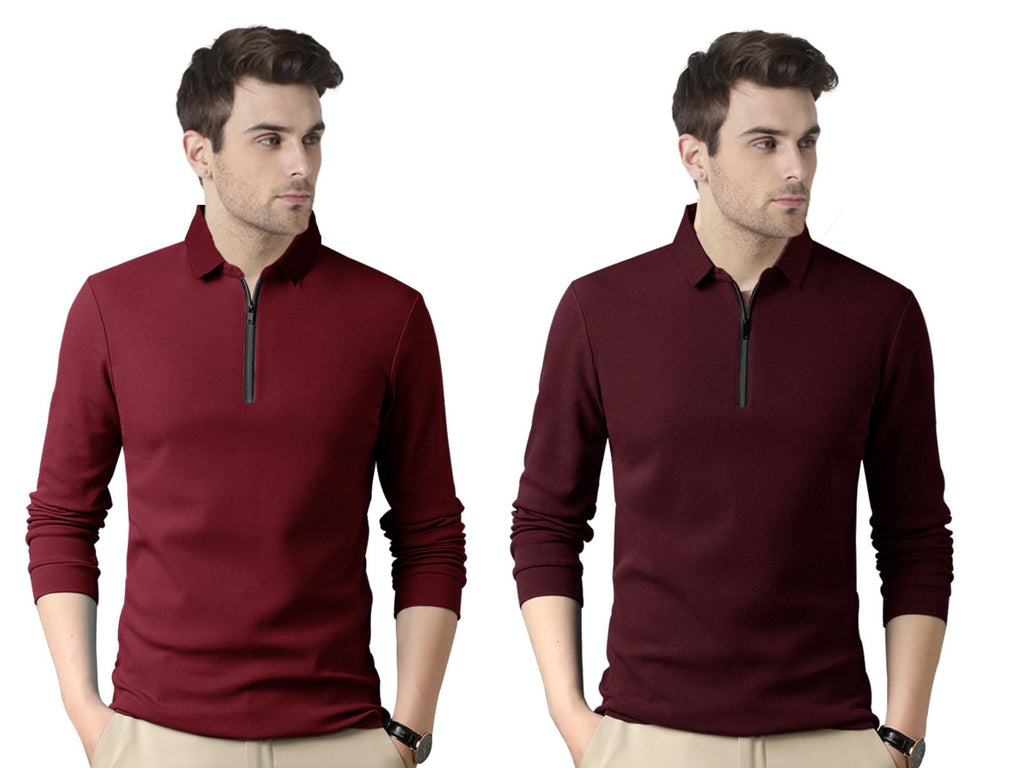 Noble Monk MenS Polo Neck Full Sleeves Solid T-Shirt