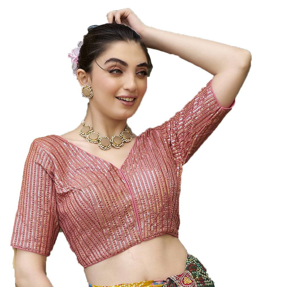 Pujia Mills WomenS Indian Ethnic Wear Designer Silver Sequence With Matching Embroidered Work V Neck Half Sleeve Readymade Padd