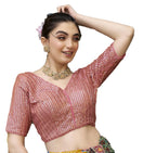 Pujia Mills WomenS Indian Ethnic Wear Designer Silver Sequence With Matching Embroidered Work V Neck Half Sleeve Readymade Padd