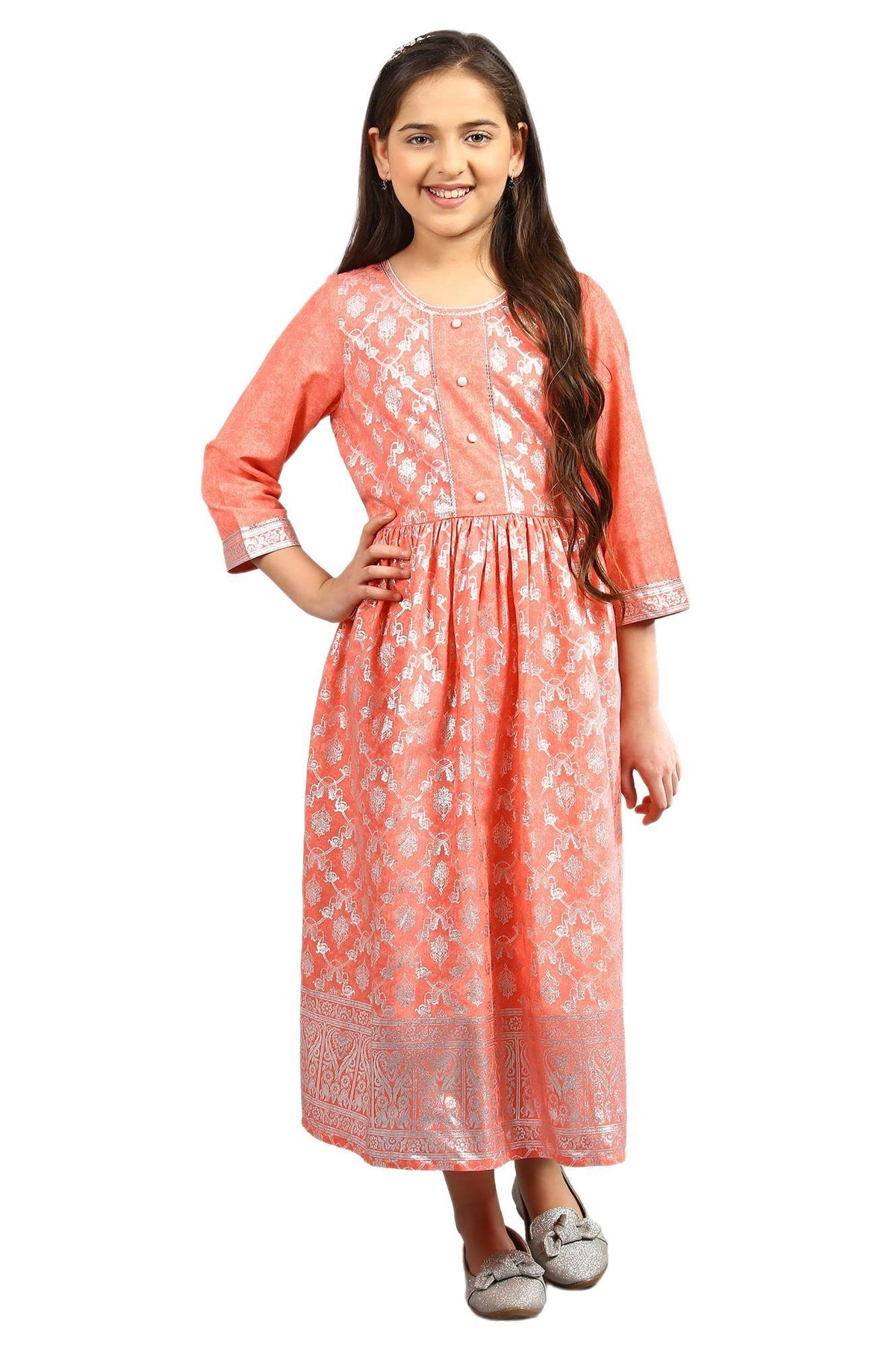 Peach Gathered Dress
