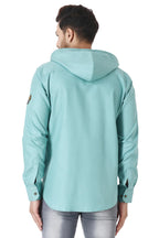 Besix MenS Green Tailored Fit Cotton Blend Shirt For Man With Hoodie - Casual Long Sleeve Shirt With Pockets - Patch Detail For