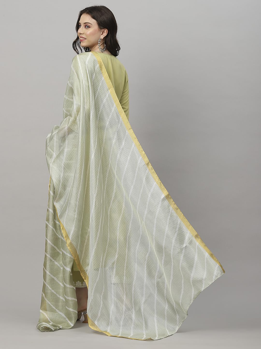 Gosriki Womens Cotton Blend Kurta Pant With Dupatta