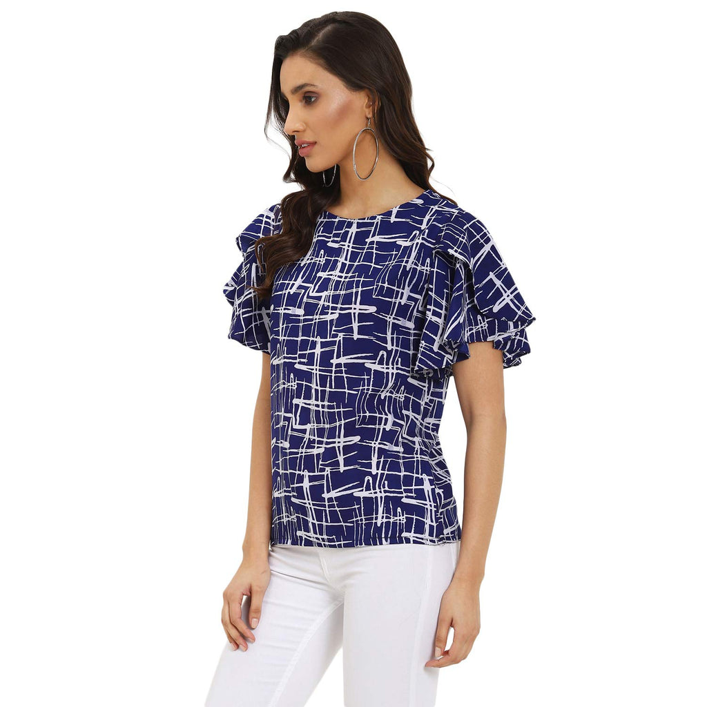 OOMPH! Womens Crepe Tunic Top - Azure Blue