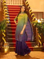 Purple Linen Ombre Festive Short Kurta, Sharara And Dupatta Set