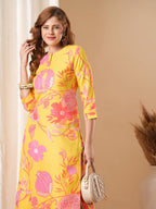ANNI DESIGNER Women s Rayon Blend Kurta with Pants, Yellow, S