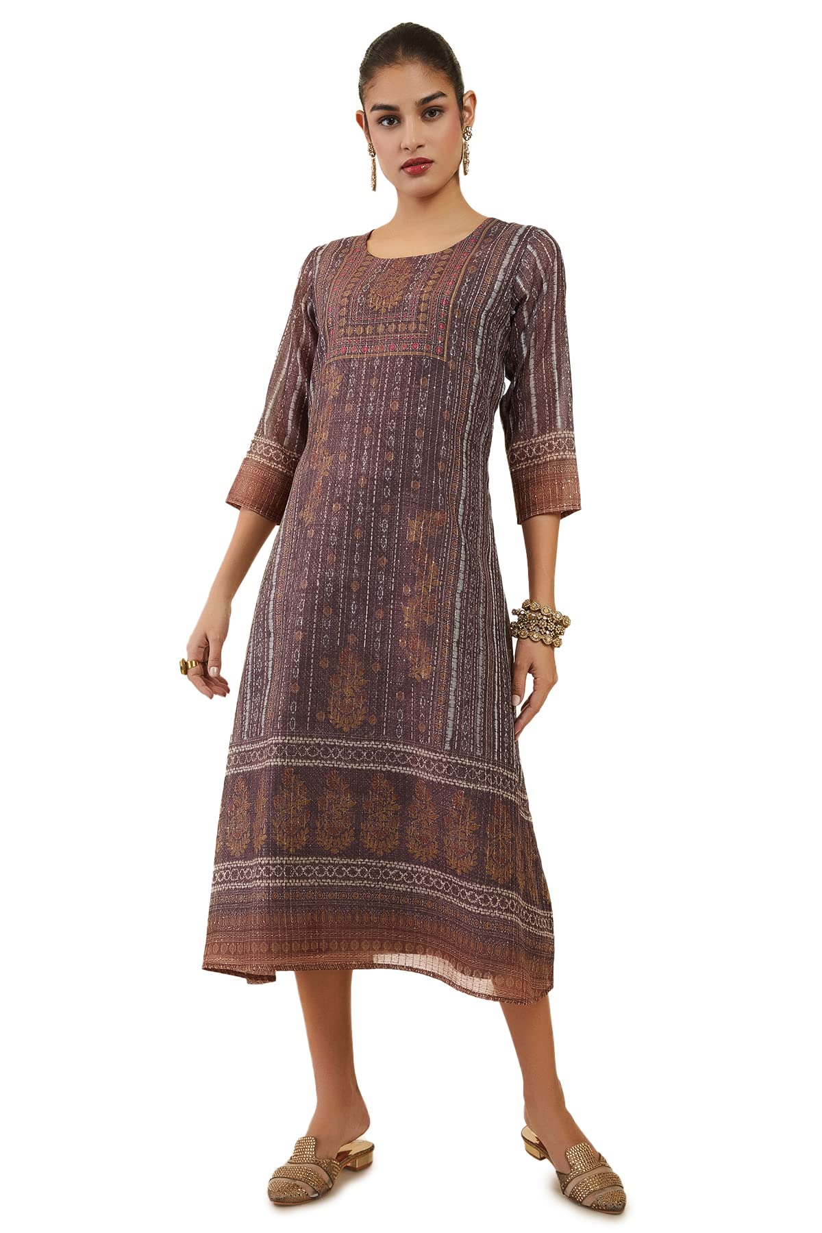 Soch Women Chanderi Blend Dress Kurta with Printed Designs and Sequins