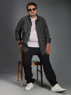 High Star Plus Size Men Relaxed Mid-Rise Cotton Plain Straight Fit Cargos Trousers Black