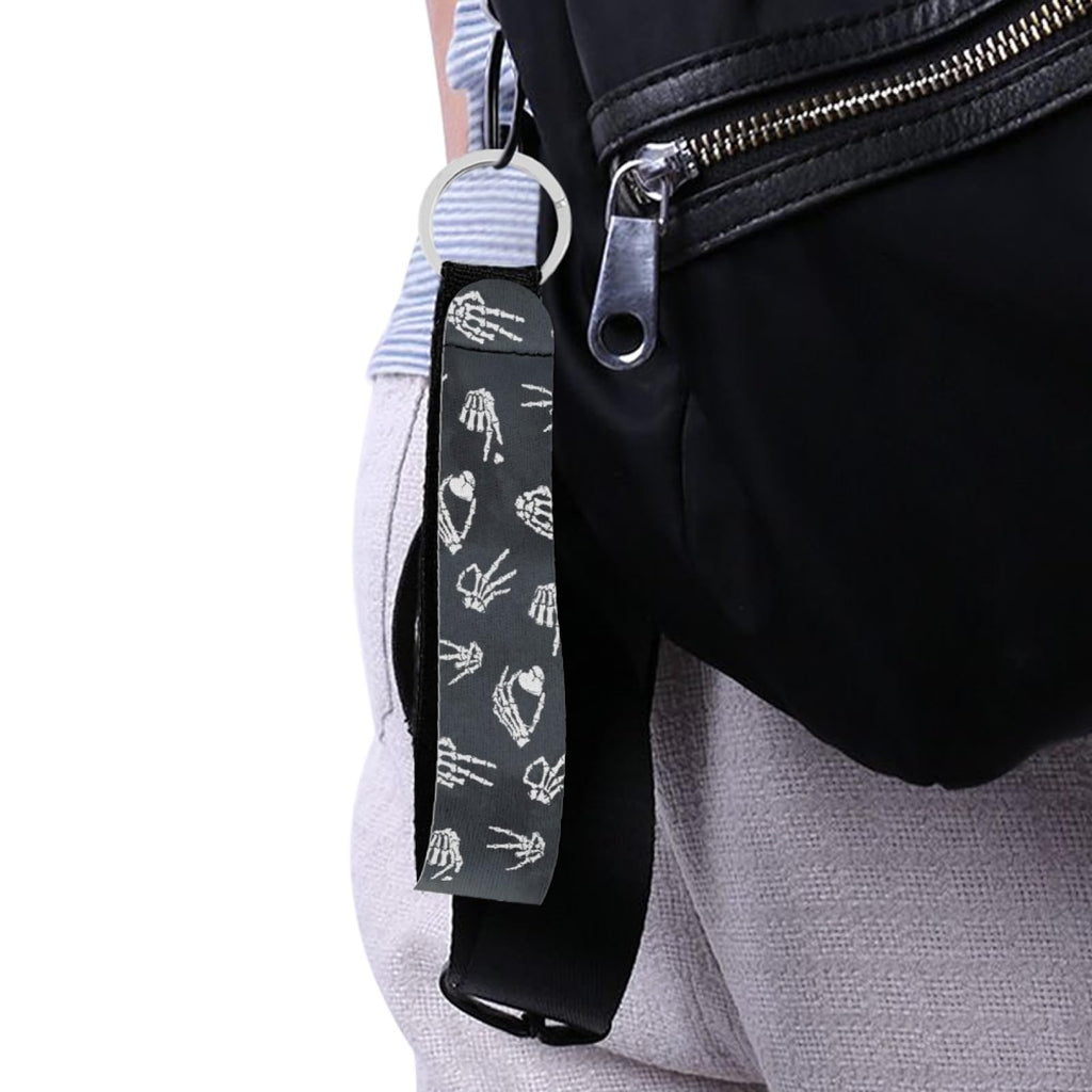 SEANATIVE Skeleton Hand with Heart Printing Keychain Wristlet Strap for Key Hand Wrist Lanyard Keyring Holder Halloween Decor