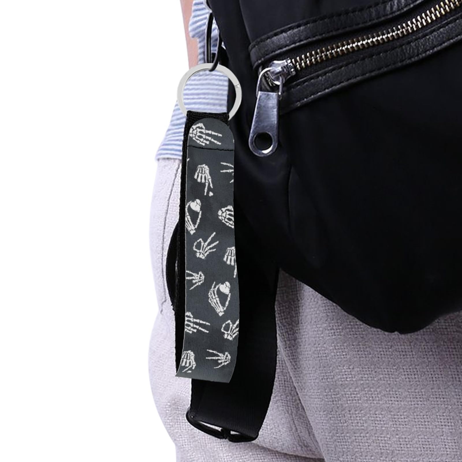 SEANATIVE Skeleton Hand with Heart Printing Keychain Wristlet Strap for Key Hand Wrist Lanyard Keyring Holder Halloween Decor