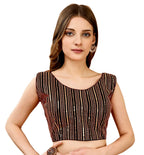 Pujia Mills WomenS Sequin Embroidered U Neck Sleeveless Readymade Saree Blouse Indian Ethnic Designer Stitched WomenS Black Bl