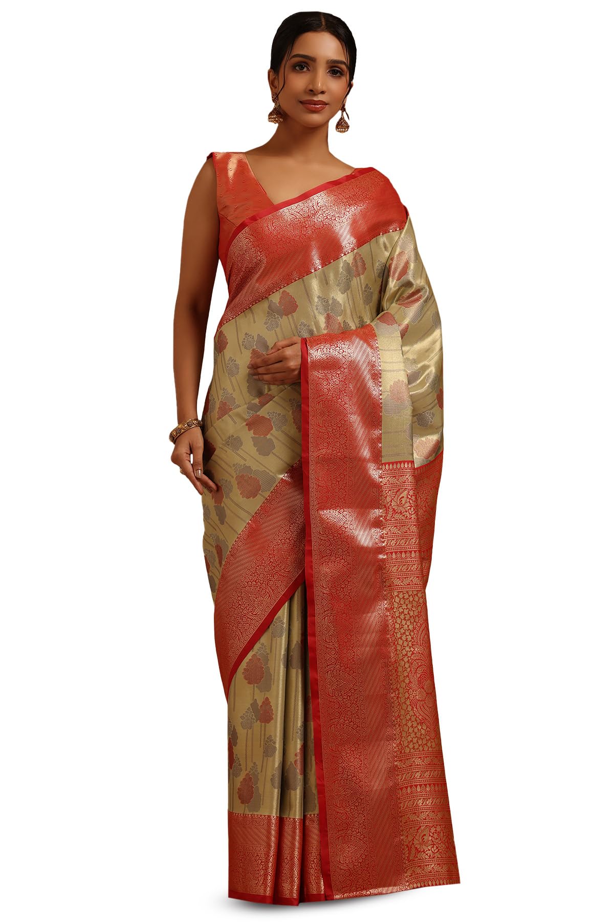Soch Women Silk Blend Botanical Zari Woven Saree