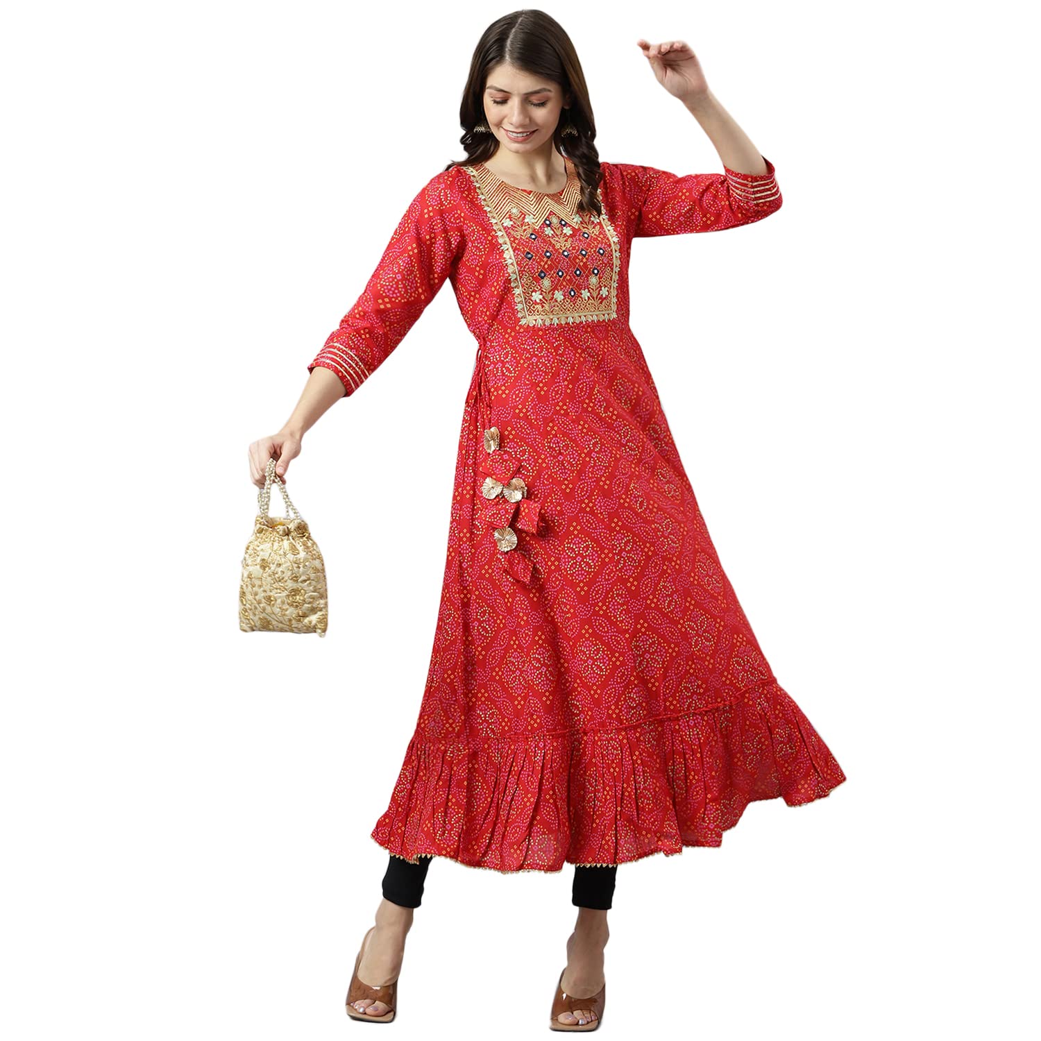 Gosriki WomenS Polycotton Anarkali Printed Kurta (Puspa Red_Xl-Go_Red_X-Large)