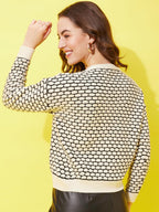 Modeve Self Design Round Neck Casual Women Crop Top Sweater||Winterwear|| White
