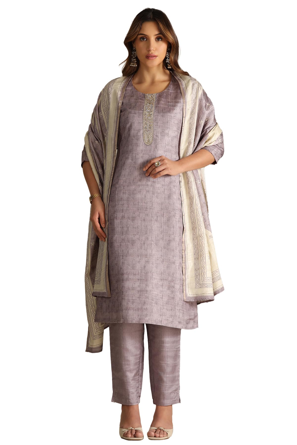 Soch Women Silk Blend Solid Suit Set with Zardozi