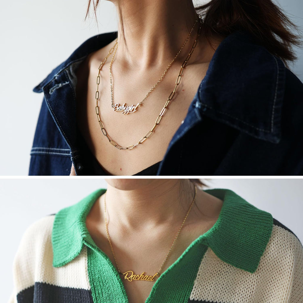 Aoloshow Women's Necklaces with Name Janessa Engraved Name Necklace 18k Gold Plated Stainless Steel Jewelry for Familys Christma