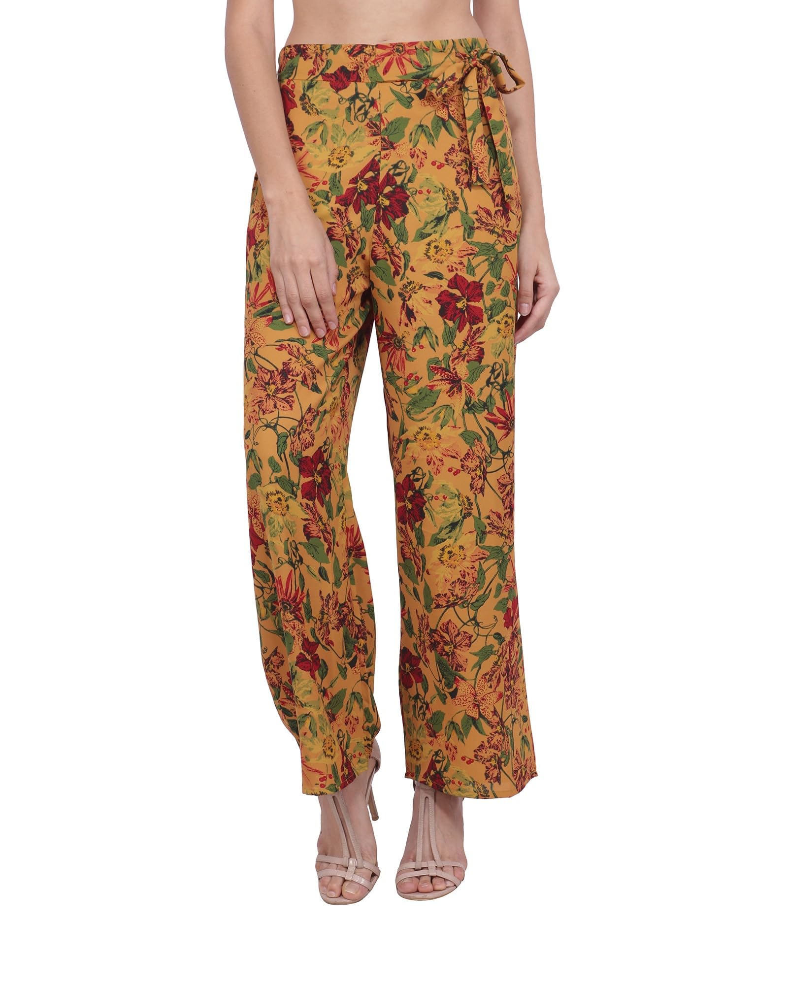 POPWINGS Casual Floral Printed Regular Fit Palazzo for Women || Pull On Trouser Palazzo for Women || High Elastic Waistband Wome