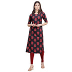 Pinkmint Womens Crepe Grey & Red Color Floral Printed Straight Kurti (530345-XL)