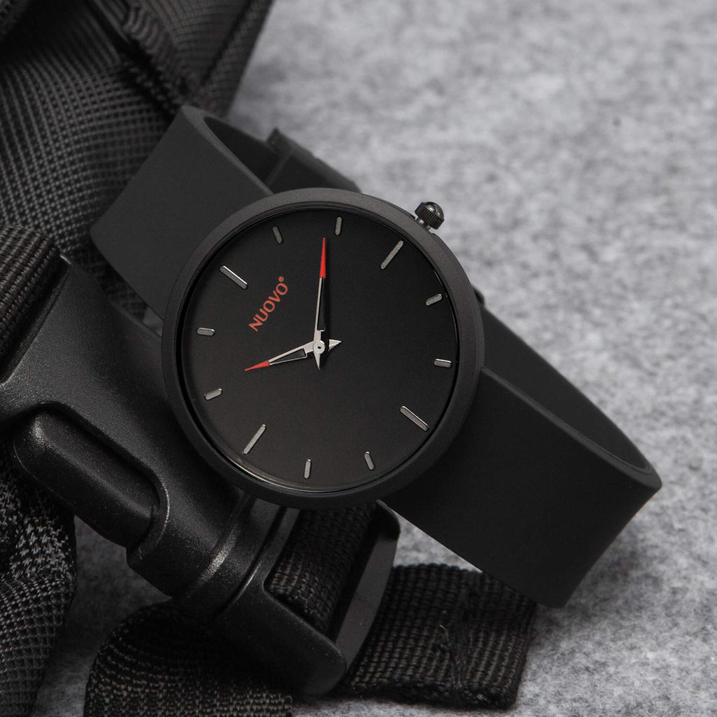 NUOVO Men Watch Big face Rose Gold Men's Watch Black Leather Watch for Men Genuine Leather Band Analog Time Display Mens Watch (