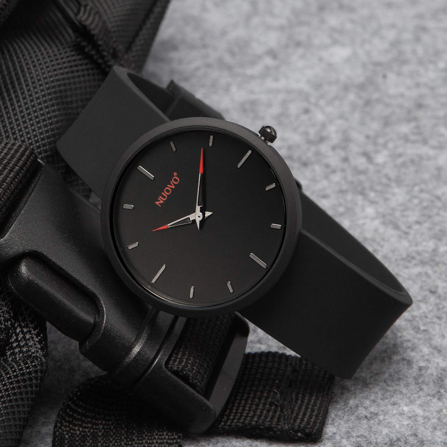 NUOVO Men Watch Big face Rose Gold Men's Watch Black Leather Watch for Men Genuine Leather Band Analog Time Display Mens Watch (