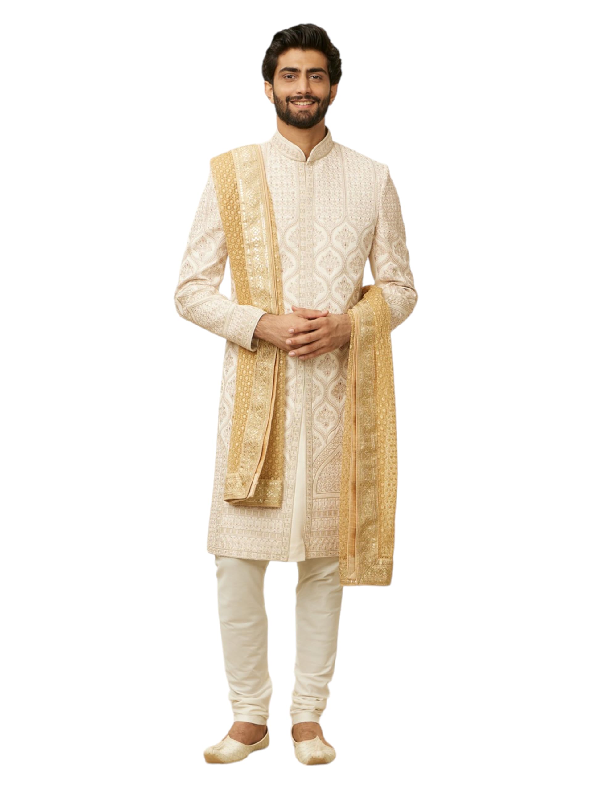 Manyavar Buttercream Floral String Patterned Dupatta
