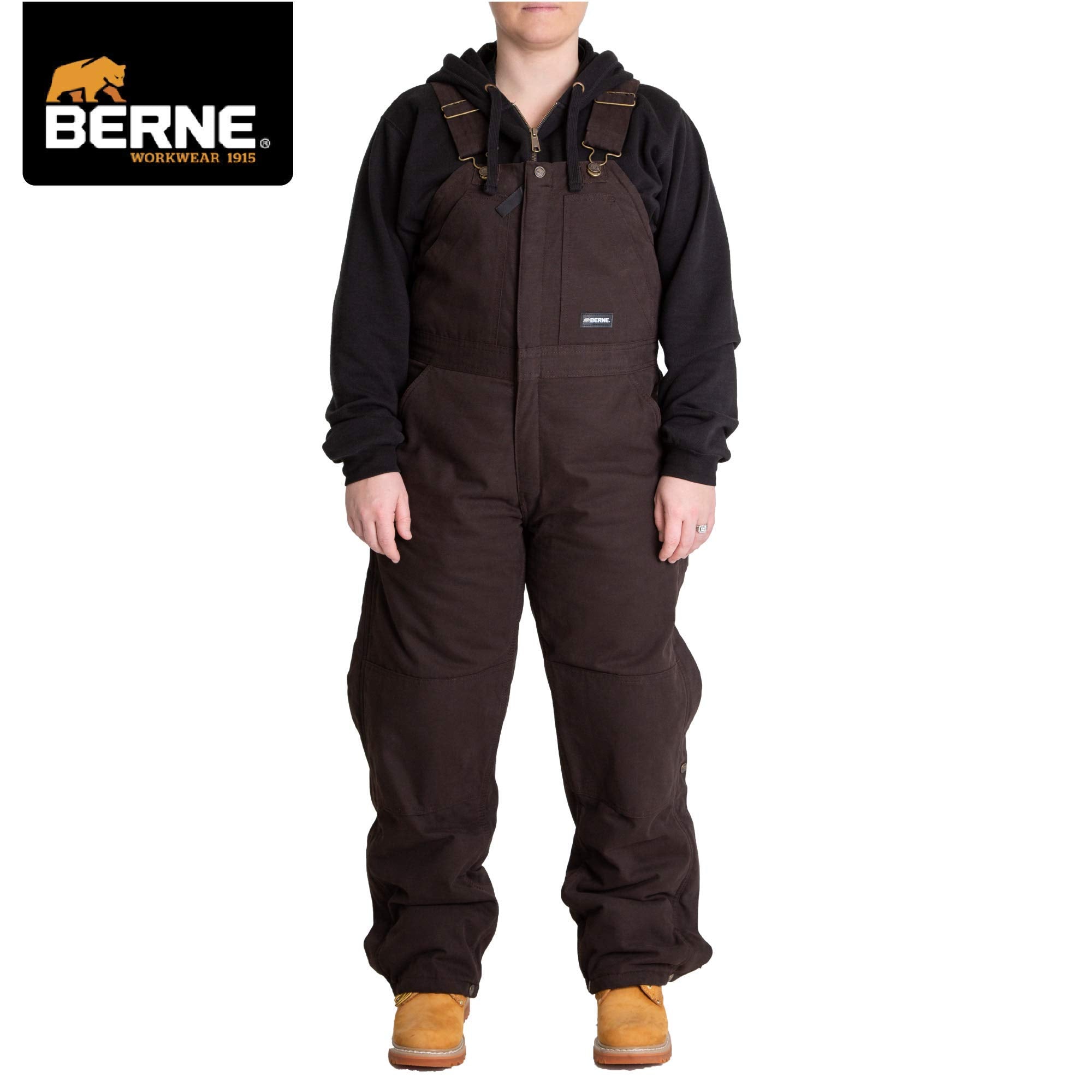 Berne Women's Softstone Duck Insulated Bib Overall, Medium Tall, Dark Brown