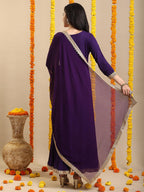 ANNI DESIGNER Womens Rayon Blend Anarkali Solid Kurta with Pant & Dupatta (Shyam BEGANI-VKS02_S_Begani_Small)