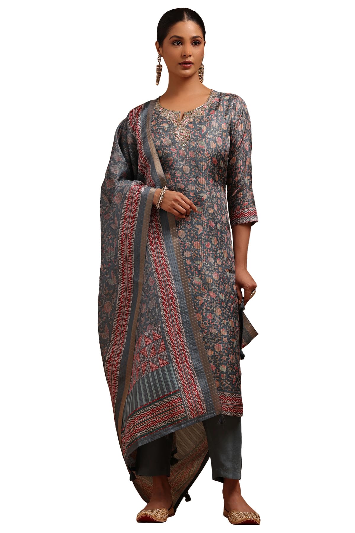 Soch Women Tussar Floral Print Suit Set with Zari