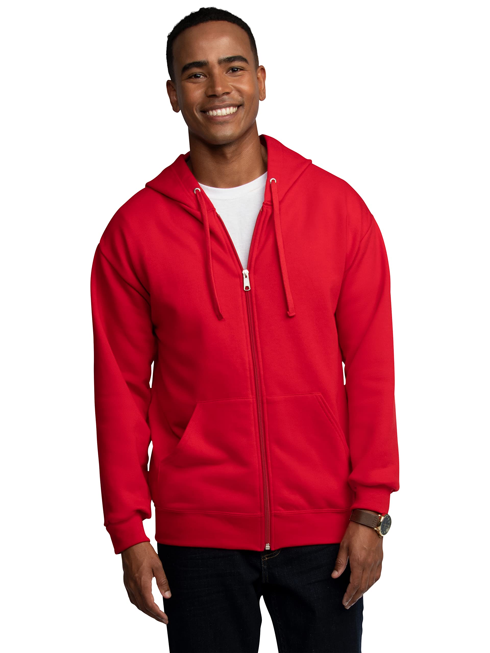 Fruit of the Loom Eversoft Fleece Hoodies, Pullover, Moisture Wicking & Breathable, Sizes S-4x, Red Full Zip, Large