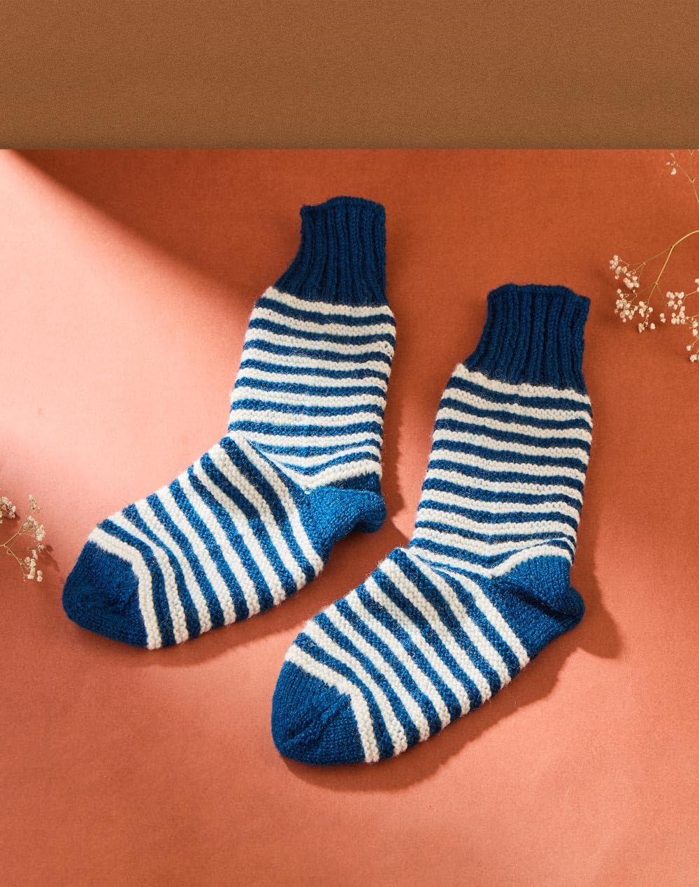 Fabindia Blue-White Acrylic Striped Women Socks (2120076BLUE-WHITE)