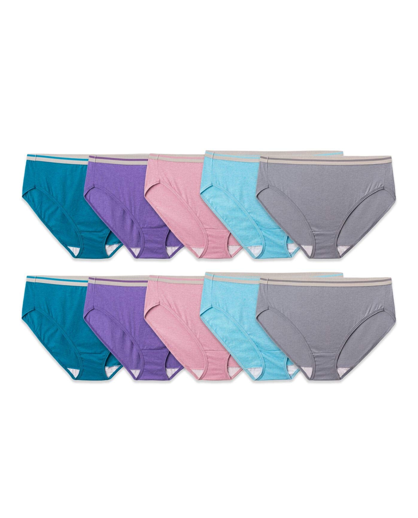 Fruit of the Loom Women's Eversoft Cotton Brief Underwear, Tag Free & Breathable. Assorted colours (Count of10, Pack of 1)