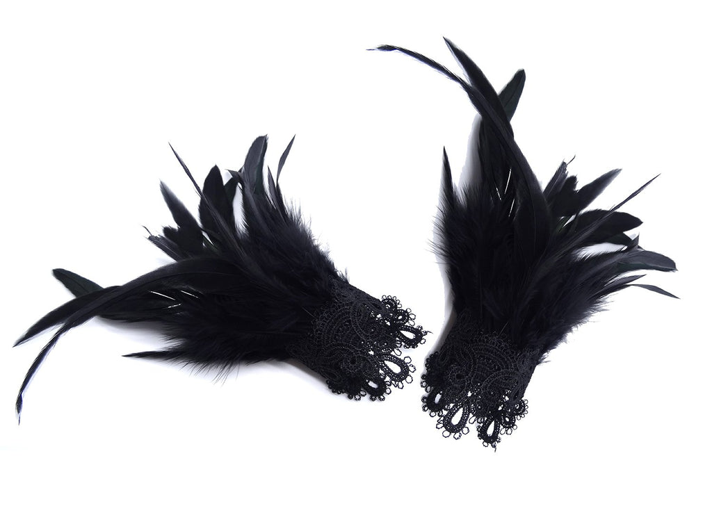 L'VOW Real Nature Feather Cuffs for Game Party Halloween Pack of 2 Black