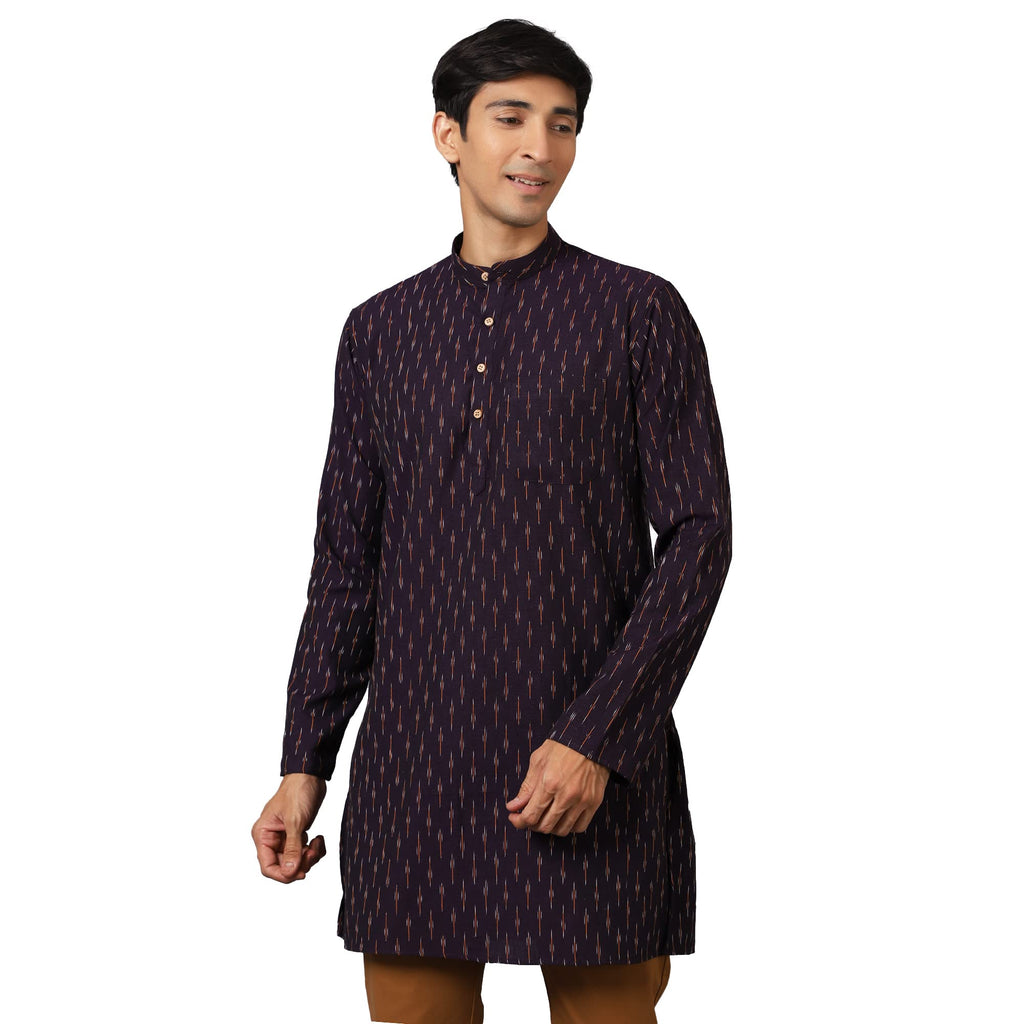 Wintage Men'S: Ikat Cotton Violet Long Kurta : 40/M
