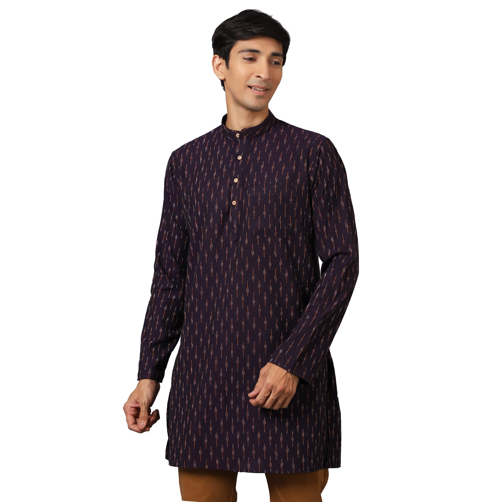 Wintage Men'S: Ikat Cotton Violet Long Kurta : 40/M