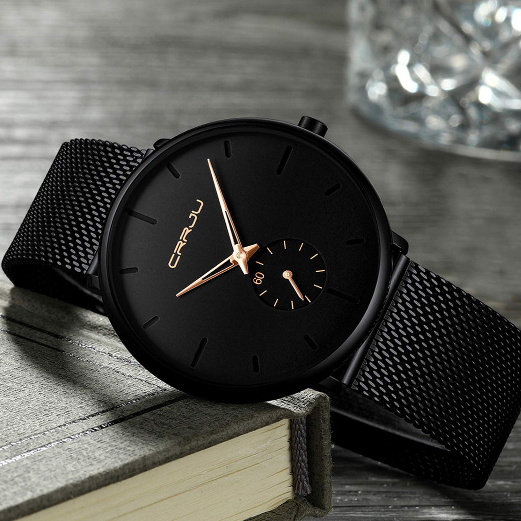 Mens Watches Ultra-Thin Minimalist Waterproof-Fashion Wrist Watch for Men Unisex Dress with Stainless Steel Mesh Band-Rose Gold