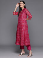 Varanga Women Pink Floral Printed Anarkali Kurtapaired With Tonal Printed Bottom And Dupatta