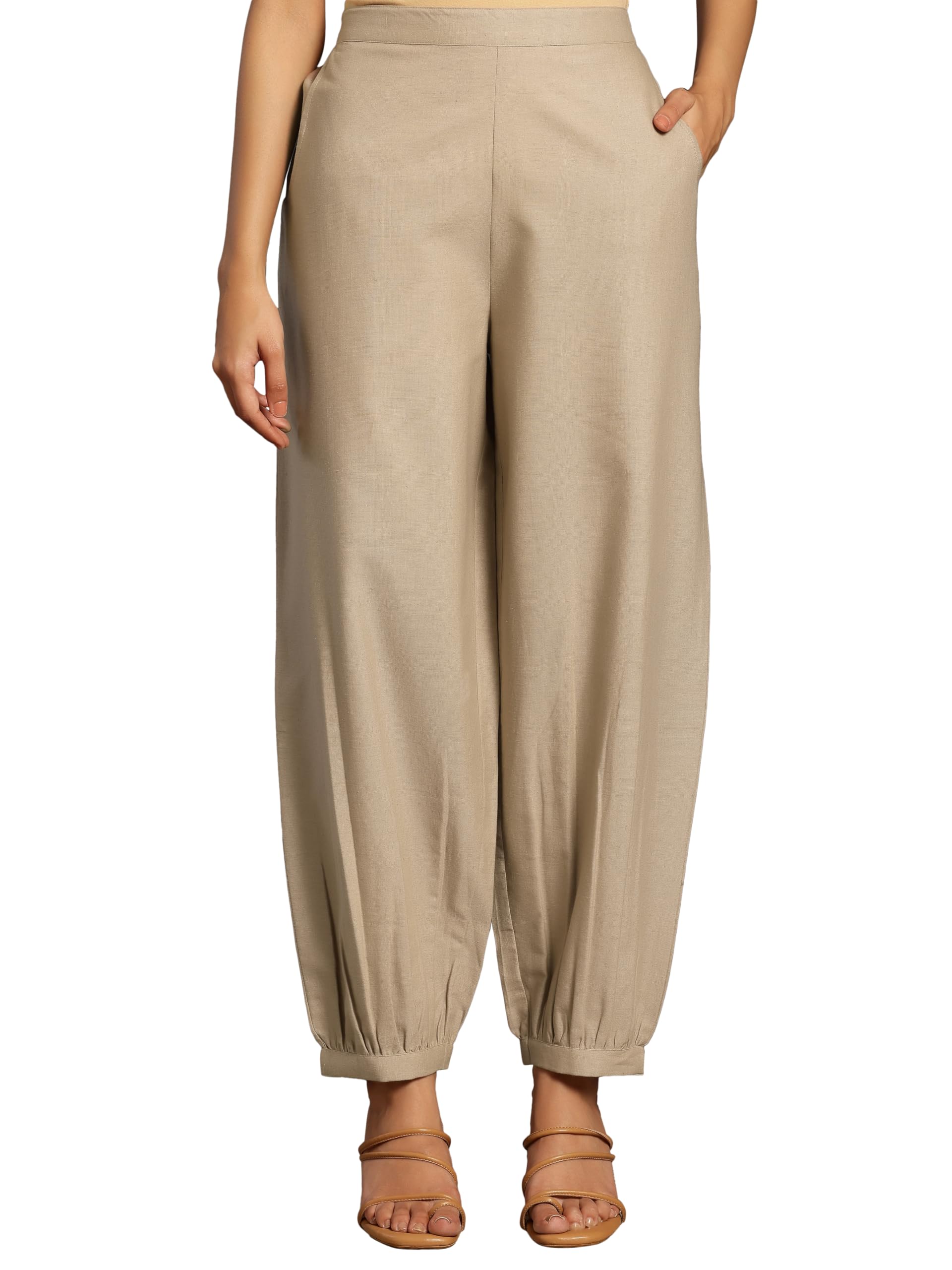 Libas Beige Solid Cotton Straight Salwar For Women (Pl1555Rxxl)