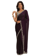 Libas Women38 Satin Sarees (16379_Burgundy)