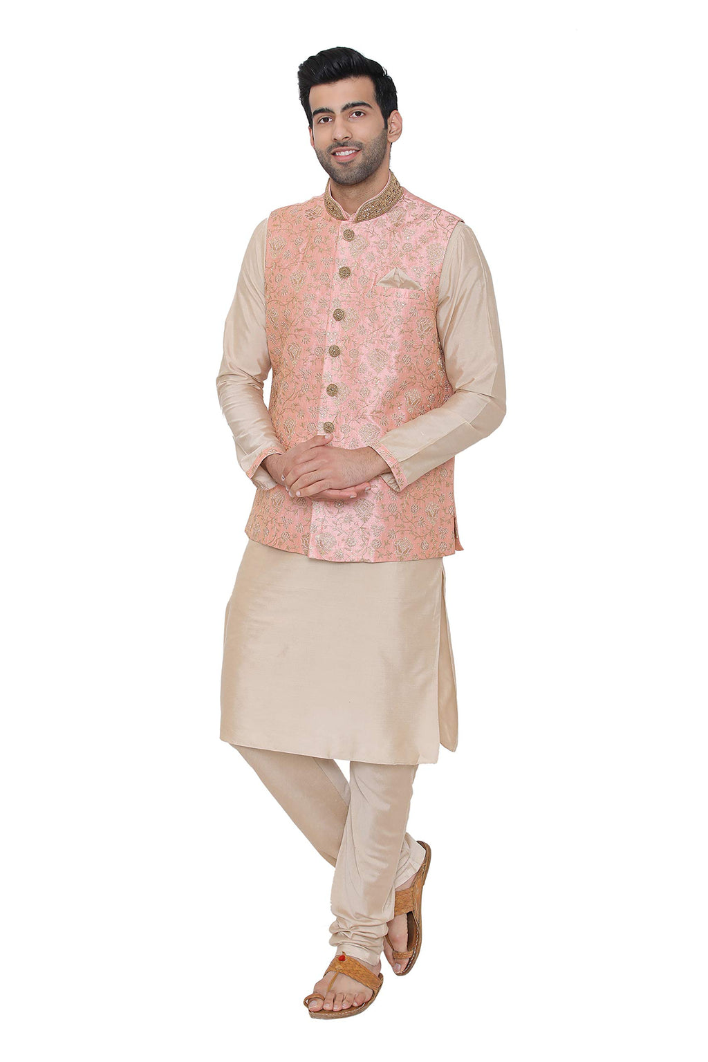 Manyavar MenS Silk Blend Kurta Chudidar (Jast138_Pink_Xl)