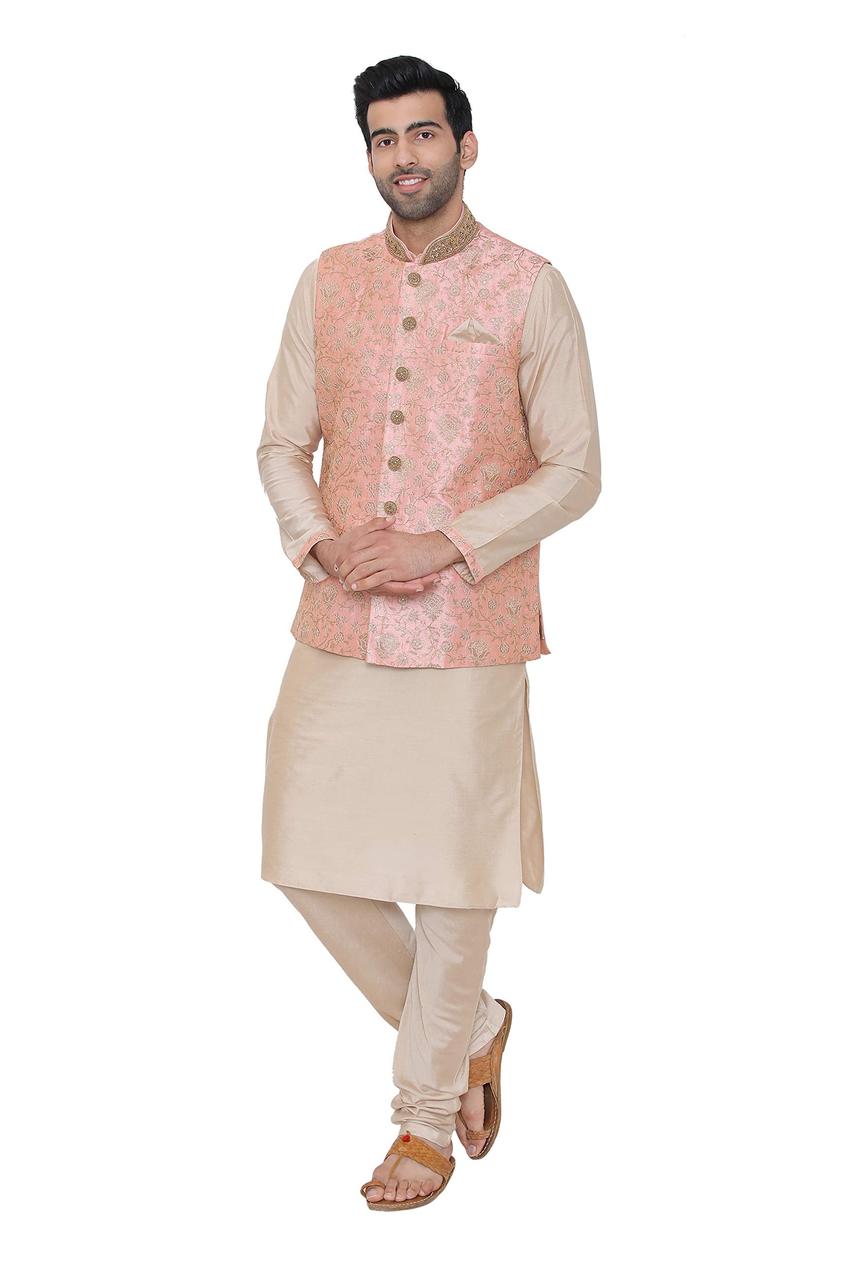 Manyavar MenS Silk Blend Kurta Chudidar (Jast138_Pink_Xl)