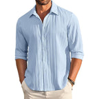 Deelmo MenS Button Down Dress Shirts Textured Long Sleeve Casual Hawaiian Beach Shirt Sky Blue