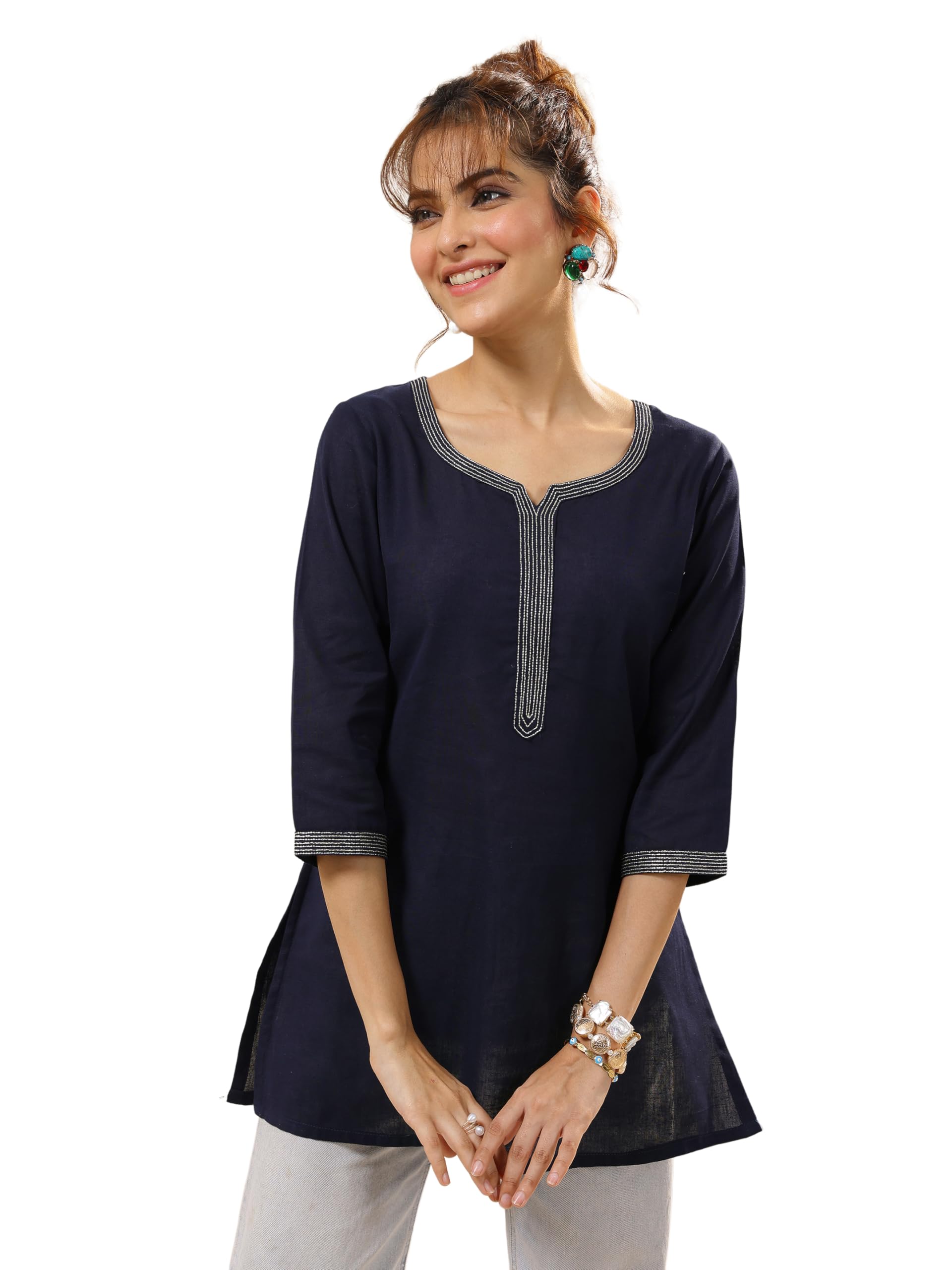 Libas WomenS Cotton Embellished Straight Kurtis (29655_Blue_Xxl)