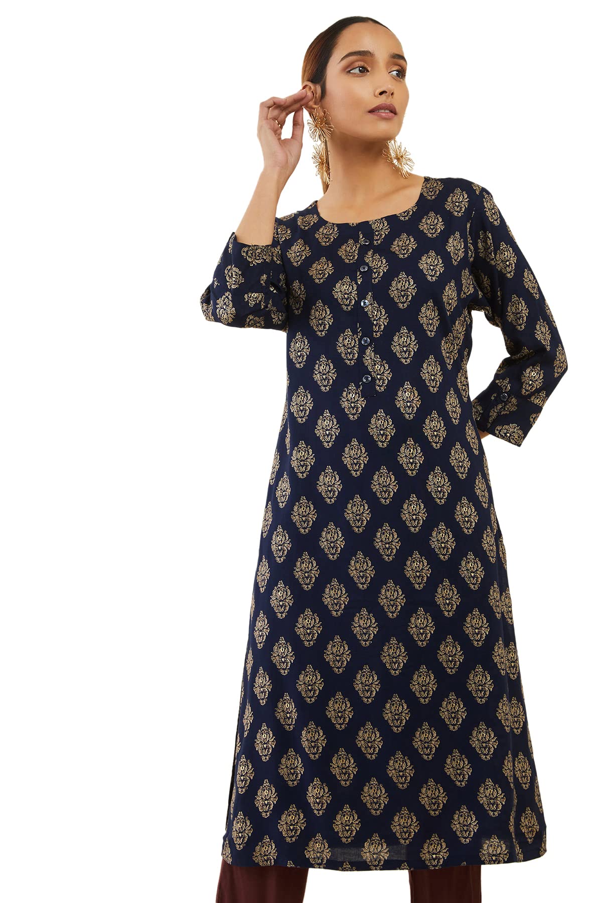 Soch Women Rayon Straight Kurta with Damask Block Print