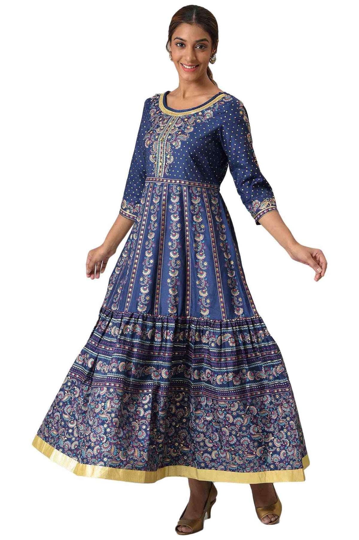 Navy Foil Floral Printed Dress