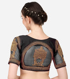 Pujia Mills WomenS Multicolor Temple Embroidery Net Back Sequence Khatli Work Sleeves Design Phantom Silk Readymade Saree Blous